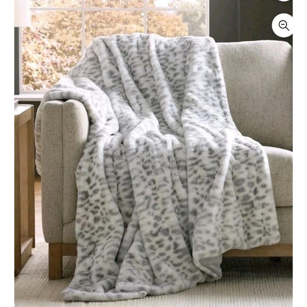 Members Mark Luxury Faux Fur Throw Snow Leopard Gray White 60x70 Heavyweight